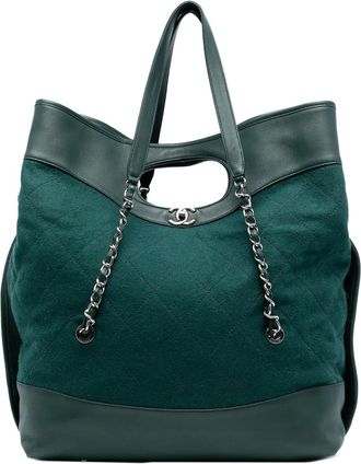 Chanel Borsa shopper 31 grande in lana e pelle di vitello 2018-2019 - Verde
