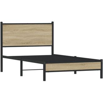 vidaXL Estructura De Cama Sin Colch&oacute;n Metal Roble Ahumado 100x190 Cm Vidaxl