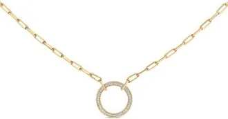 House of Brilliance Gold Vermeil 1/10 Cttw Diamond Paperclip Chain Circle Pendant Necklace in Silver at Nordstrom
