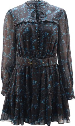 Nicholas Belted Floral Chiffon Mini Dress in Black Viscose