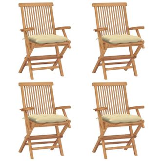 vidaXL Vidaxl - Sillas De Jard&iacute;n 4 Uds Madera Teca Con Cojines Crema Blanco