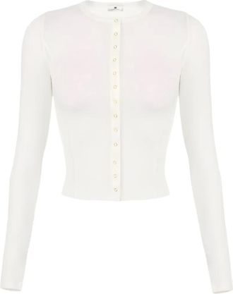 Elisabetta Franchi button embroidered-logo cardigan - women - Lyocell/Wool/Spandex/Elastane - 46 - White