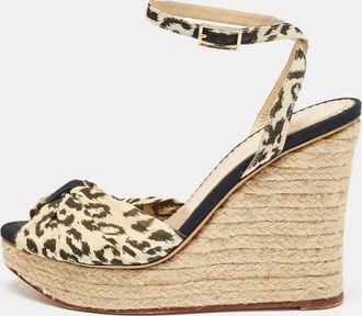 Charlotte Olympia Beige/black Fabric Wedge Espadrille Sandals