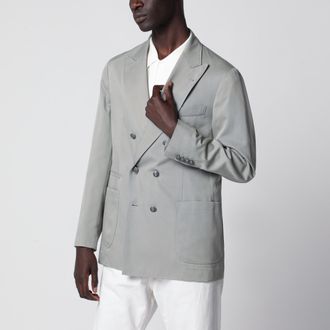 Brunello Cucinelli Giacca doppiopetto in seta color Khaki