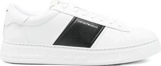 Emporio Armani Sneakers in pelle con logo impresso e pannello a contrasto - - Shoes - Uomo - Bianco - 44 EU