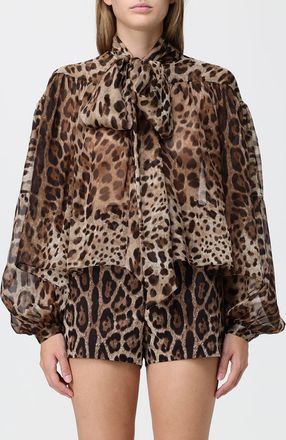 Dolce & Gabbana Animalier-Print Silk Pussy-Bow Shirt