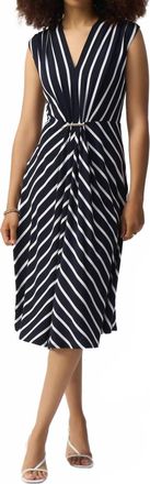 Joseph Ribkoff Silky Knit Stripe Fit And Flare Dress In Midnight Blue/vanilla