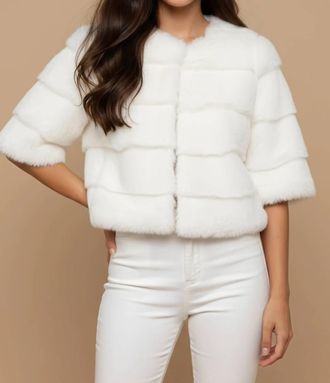 Metric Knits Faux Fur Half Sleeve Bolero In White
