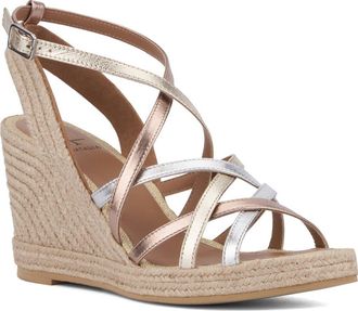 Aquatalia Jenni Water Repellent Ankle Strap Espadrille Platform Wedge Sandal in Platino/Silver/Rose Gold at Nordstrom Rack, Size 12