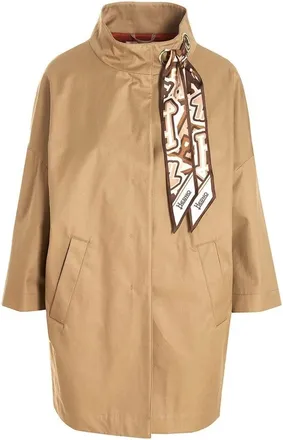 Herno Jassen, Dames, Bruin, S, Katoen, Trenchcoat met sjaaldetail