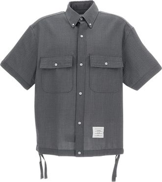 Thom Browne Oversized T-shirt met korte mouwen - Heren - Korte mouwen Overhemden - Grijs - S - Wol - Overhemden