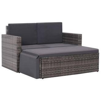 vidaXL Set De Muebles De Jard&iacute;n 2 Pzas Y Cojines Rat&aacute;n Sint&eacute;tico Gris Vidaxl