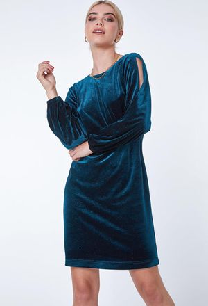 DUSK Split Sleeve Velvet Mini Dress