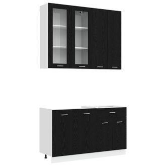 vidaXL Unidad De Cocina Lyon 4 Uds. Roble Negro Madera De Ingenier&iacute;a Vidaxl