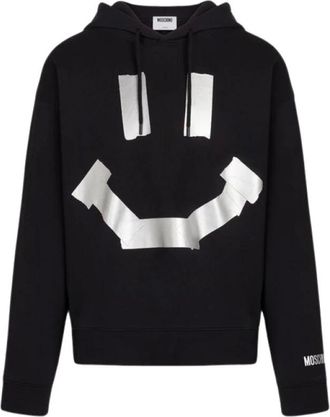Moschino Sudadera de Algod&oacute;n con Estampado de Cinta Trompe-loeil Smiley - Sweatshirts & Hoodies - Hombre - Negro - 2XL