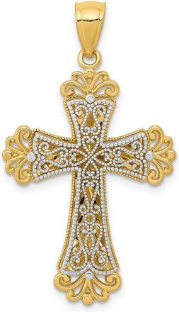 Diamond2Deal 14k Two-tone Gold Polished 2 Level Budded Cross Pendant