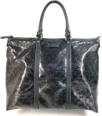 Gucci Gg Imprim&eacute; Black Leather Gg Imprim&eacute; Boston Bag Shoulder Bag Tote Bag (Pre-Owned)