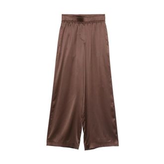 Brunello Cucinelli Brunello Cucinelli, Wide Trousers, female, Brown, Size: 2XS Elasticated Trousers