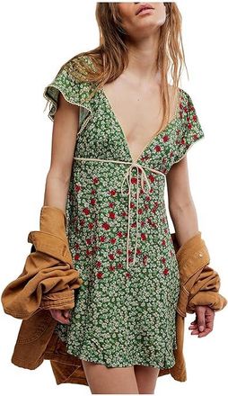 Free People Backroads Mini Womens Dress Forest Combo : SM (Womens 4-6), Cotton/Linen/Rayon