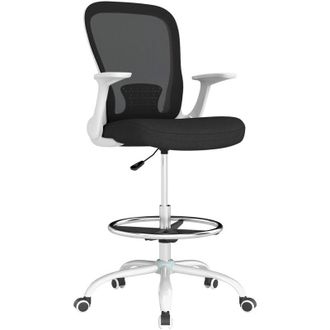 HOMCOM Homcom - Mesh Draughtsman Chair, Ergonomic Drafting Chair, Black White