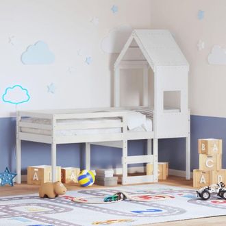 vidaXL Cama Alta Con Techo Madera Maciza Pino Blanca 75x190 Cm Vidaxl