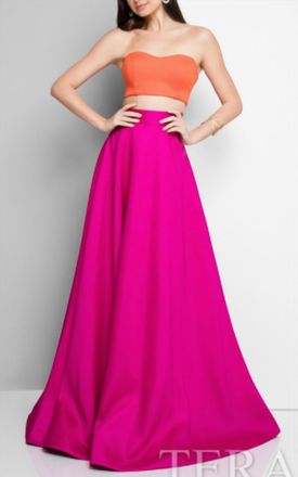 Terani Couture Color Block Two Piece In Orange/fuchsia