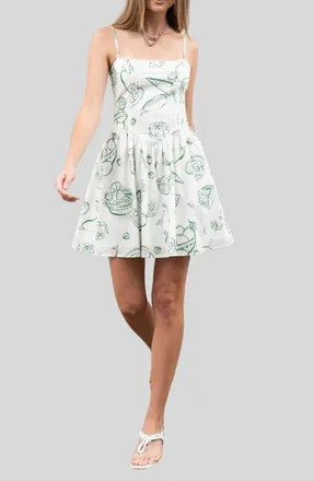 Moon River Lace Trim Cotton Minidress in White/Green Multi at Nordstrom Rack, Size X-Small