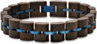HMY Jewelry Mens Stainless Steel Wood Bracelet in Black/Blue at Nordstrom Rack