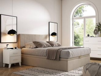 Vente-Unique Storage Divan Base 140 X 190 Cm - Beige Fabric - CENOVAS By YSM&Eacute;E | Size: Double