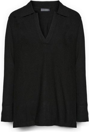 Elena Miro Viscose trui met kraag - Dames - V-hals truien - Zwart - 2XL - Polyester - Truien & Vesten