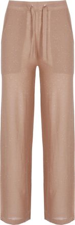 KANGRA Beige Viscose Sequined Drawstring Straight-Leg Pants