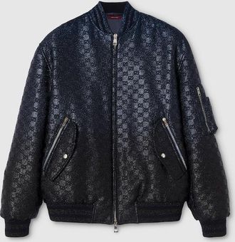 Gucci GG Canvas Lam&eacute; Padded Zip Jacket, Size 44, Blue, Ready-to-wear