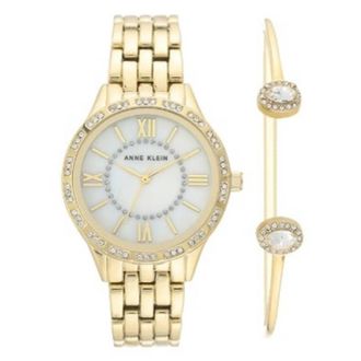 Anne Klein Quartz Crystal Ladies Watch and Bracelet Set AK-3622GBST