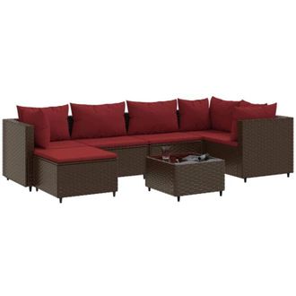 vidaXL Set Muebles De Jard&iacute;n 7 Piezas Y Cojines Rat&aacute;n Sint&eacute;tico Marr&oacute;n Vidaxl