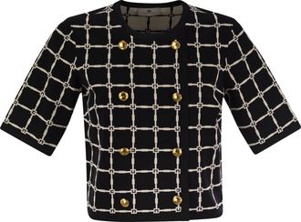 Elisabetta Franchi Jacquard Logo Cardigan With Gold Buttons