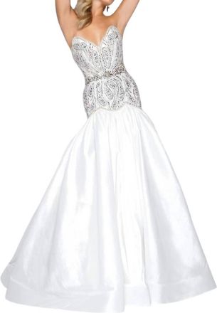 Mac Duggal Embellished Satin Prom Dress In Pearl Pastel