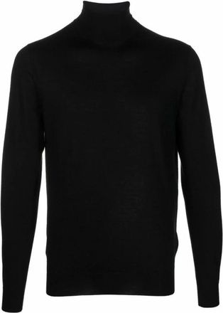 Mauro Ottaviani Zwarte Kasjmier-Zijde Roll-Neck Coltrui - Heren - Coltruien - Zwart - 3XL - Kasjmier - Truien & Vesten