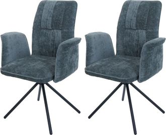 Hhg Nunca Usado] Juego De 2 Sillas De Comedor Hhg 433, Reposabrazos Giratorio Con Retorno Autom&aacute;tico, Tela/textil Chenilla (340 G/m&sup2;) Oeko-tex, Azul-verde