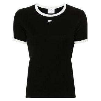 Courr&egrave;ges Logo-patch Contrasting-trim T-shirt