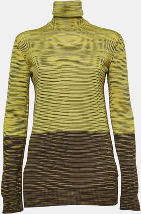 M Missoni Yellow/brown Patterned Knit Turtle Neck Sweater