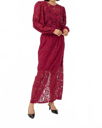 Kaffe Kalanice Lace Balloon Sleeves Blouse In Rumba Red