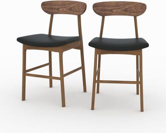 Rendez-Vous D&eacute;co Set De 2 Sillas De Bar De Media Altura En Cuero Sint&eacute;tico Negro 66 Cm - Lana