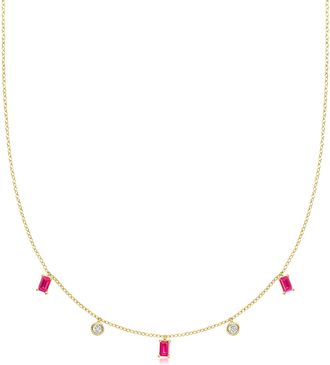 RS Pure by Ross-Simons Lab-Grown Ruby and. Lab-Grown Diamond Station Necklace in 18kt Gold Vermeil