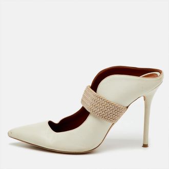 Malone Souliers by Roy Luwolt Off White/Beige Leather Mara Mules Size 39.5