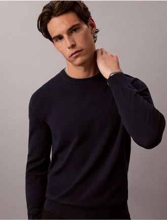 Calvin Klein Mens Supima Cotton Double Collar Crewneck Sweater - Blue - 2XL