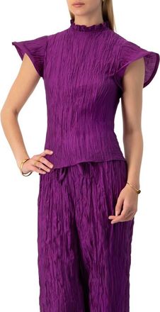 Ivonne Straight Blouse with Ruffle Short Sleeves in Purple at Nordstrom, Size 12