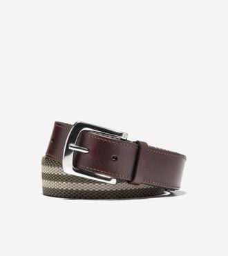 Cole Haan Mens 35MM Striped Canvas Stretch Belt - Beige Size 32