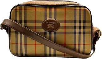 Burberry Pre-owned Cross Body Bags, male, Beige, Size: ONE SIZE Pre-owned Vintage Canvas Leather Shoulder Bag