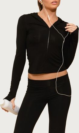 Edikted Callan Zip-Up Crop Hoodie in Black at Nordstrom, Size X-Large