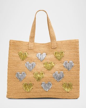 BTB Los Angeles Embroidered Heart Beach Tote Bag